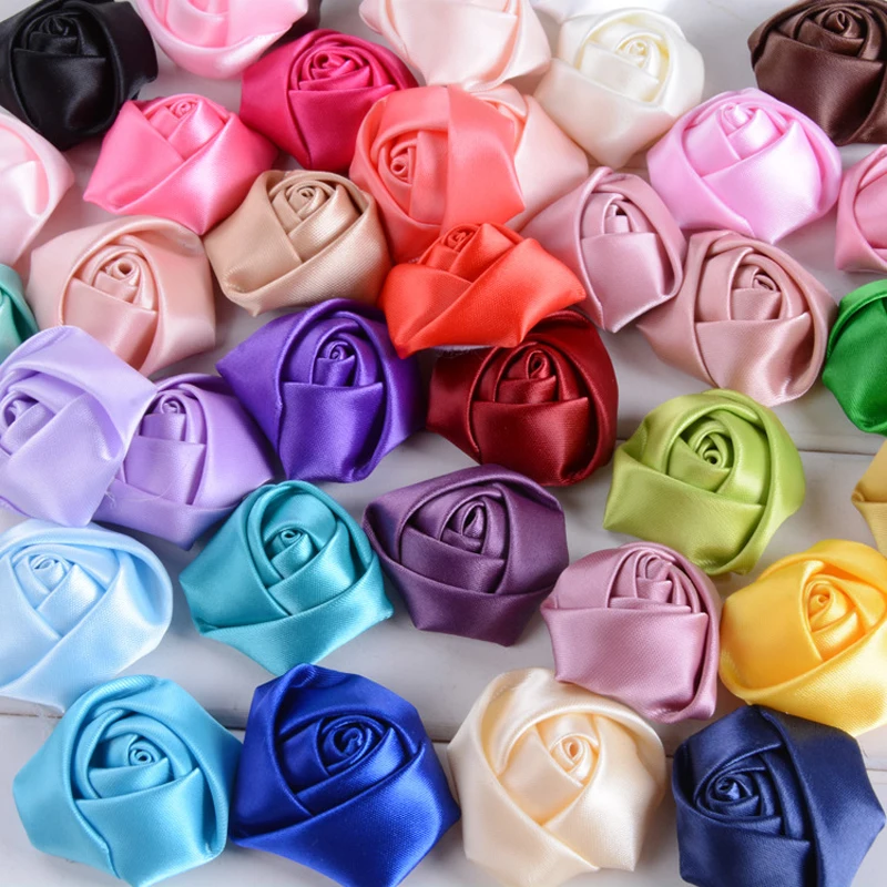 

20Pieces/Lot Size 3.5CM Silk Satin Rose Handmade Roses Decorative Flower Ribbon Flowers Hand DIY Wedding Bouquet Accessories