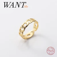 wantme new fashion korean real 925 sterling silver cuban link chain opening finger rings for women punk hip hop unisex jewelry