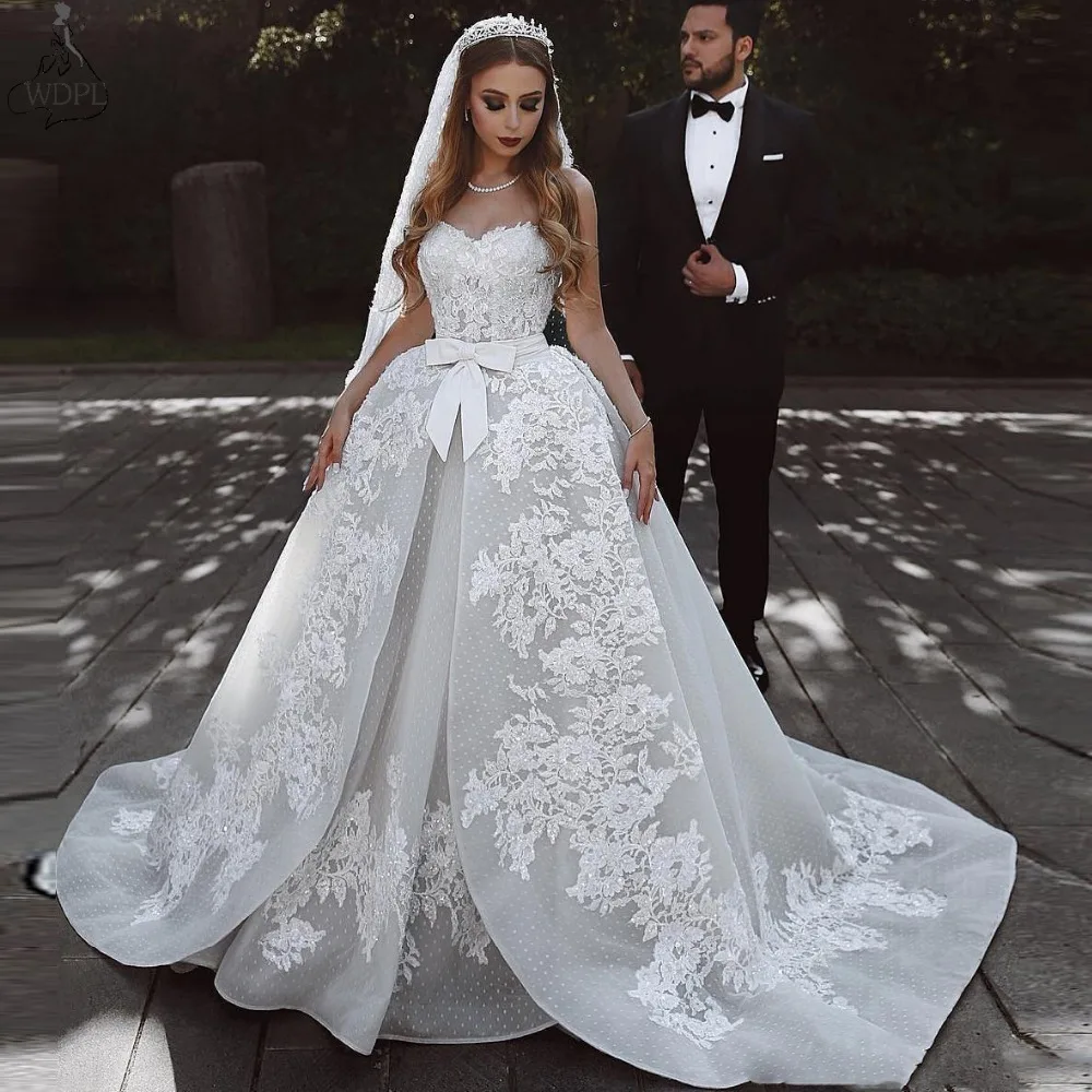 

2021 Modern African Wedding Dress Lace Applique Sash Sweetheart Sleeveless Sweep Train Custom Made Plus Size Formal Bridal Gowns