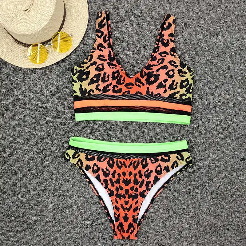 

Sexy Leopard Printed Bikini 2021 New Swimwear Women Push Up Swimsuit Mesh Bikini Set High Waist Bathing Suit Beachwear Swimming