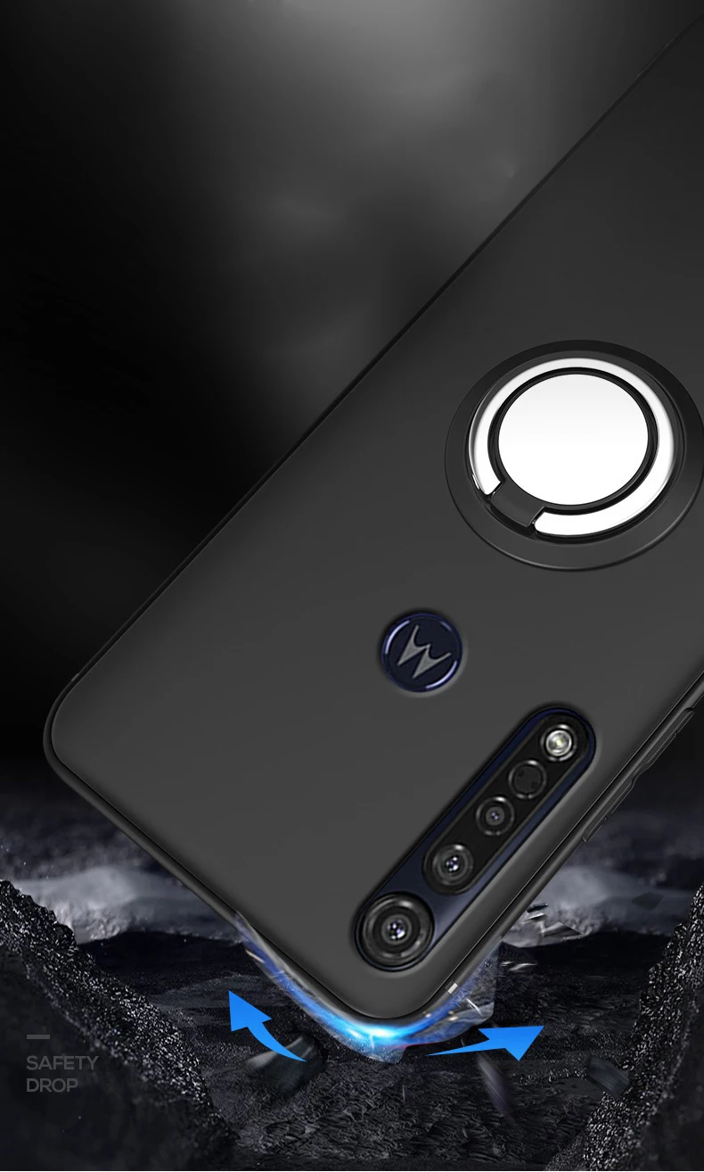 Мягкий ударопрочный чехол из ТПУ для Moto G8 Plus с кольцом-держателем и подставкой
