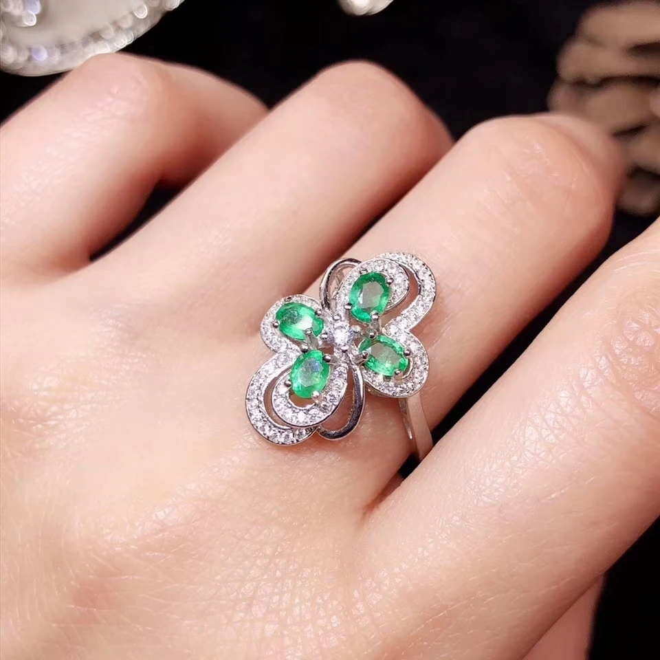 

KJJEAXCMY fine jewelry 925 sterling silver inlaid natural emerald female ring gold new plant support test