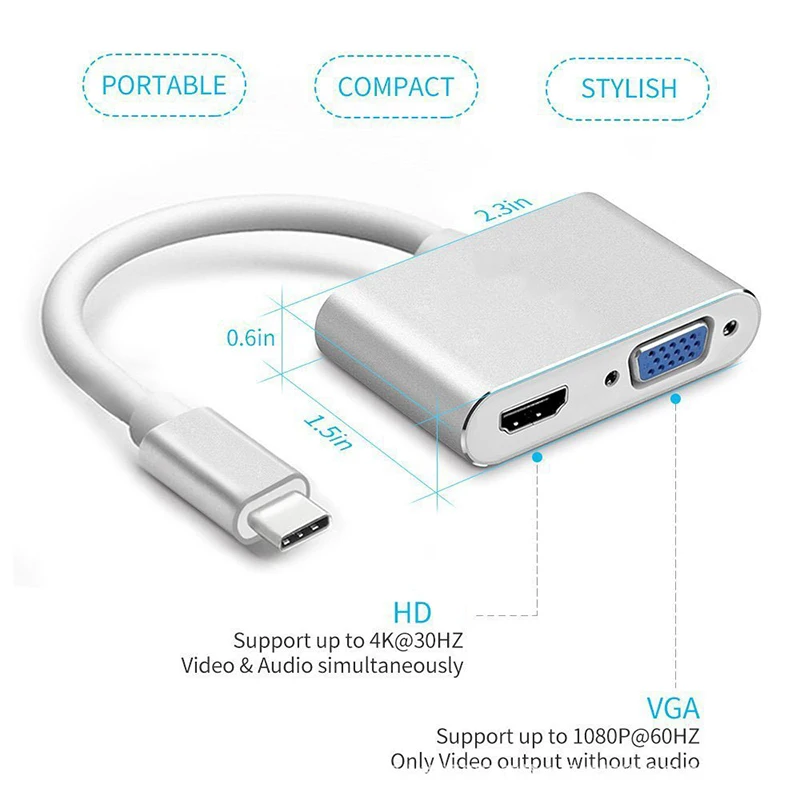 USBC HDMI с поддержкой 4K 30 Гц VGA Hub адаптер USB 3 1 Тип C To 1080P HDTV Аудио Видео конвертеры для
