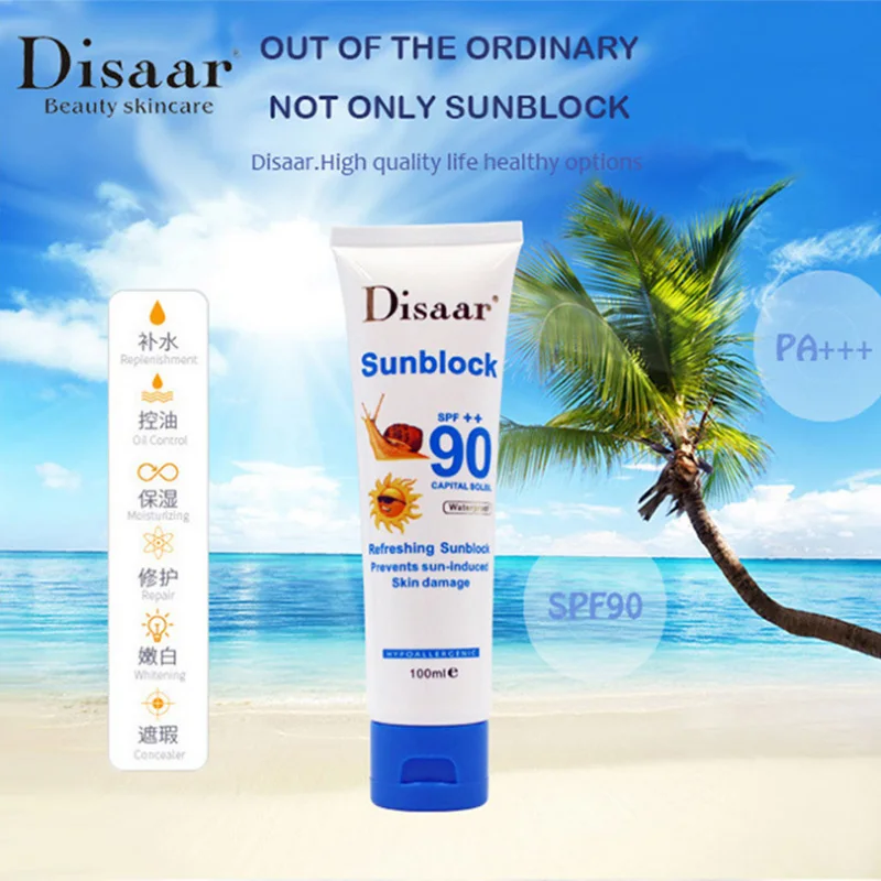 Солнцезащитный крем с экстрактом улитки 100 мл защитный для лица Disaar Sunblock 90 ++