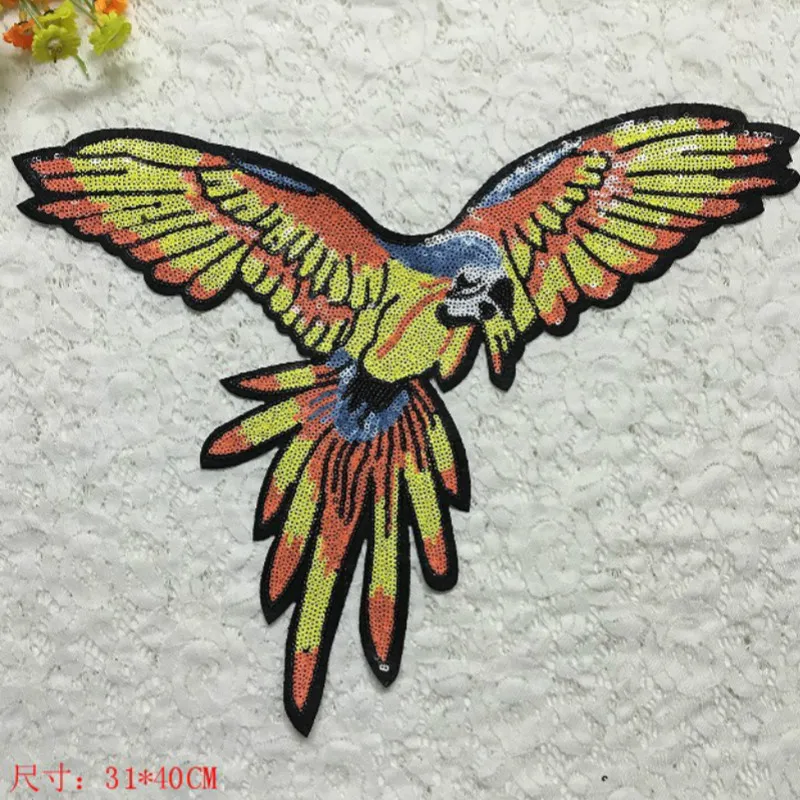 

10pcs/Lot Embroidery Patches Letters Clothing Decoration Accessories Animal Parrot Sequins Diy Iron Heat Transfer Applique