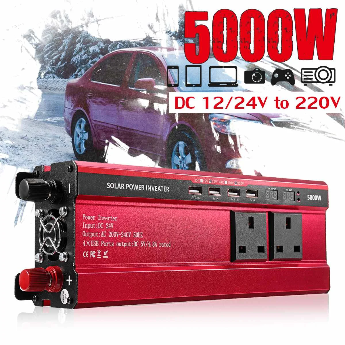 Autoleader 5000 Вт Солнечный Инвертор постоянного тока 12 В/24 В к AC 110 В/220 В модифицированный синусоидальный преобразователь для автомобиля и грузовика