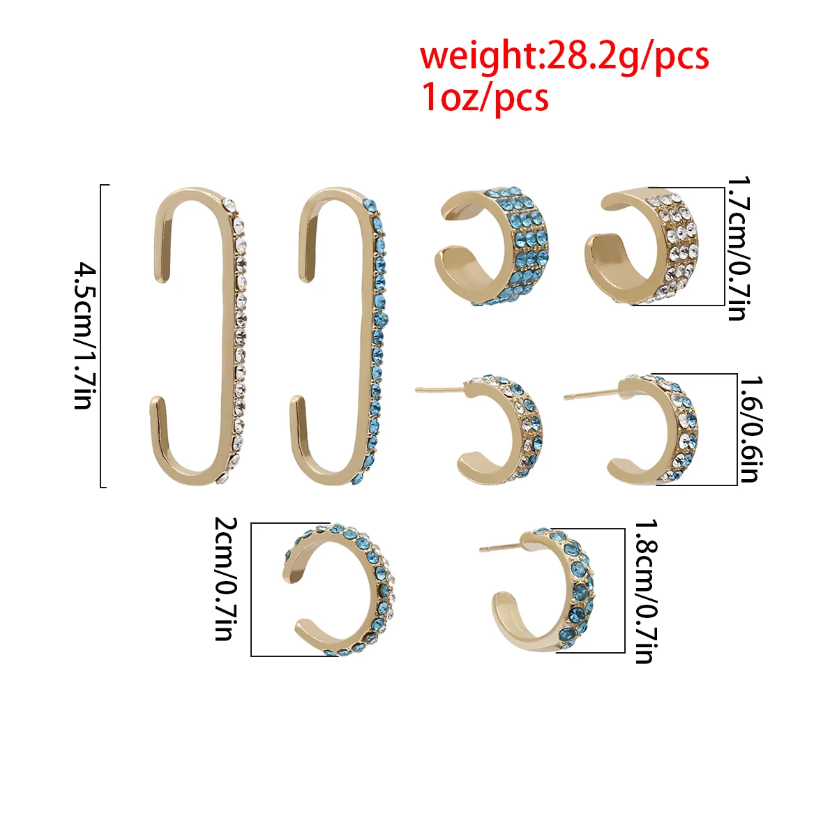 

KunJoe 8pcs/set Rhinestone Hoop Earrings For Women Size Colorful Crystal Circles Hoops Earings Fashion Delicate Bride Jewelry