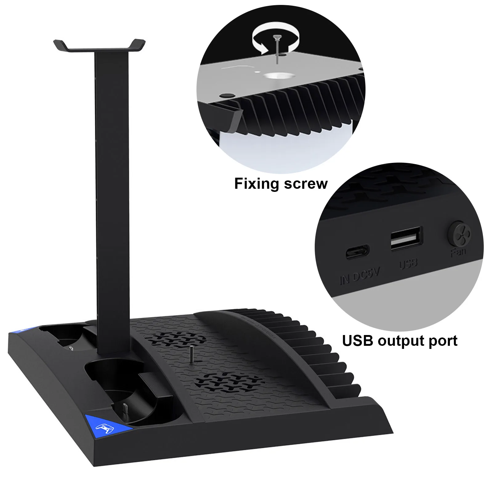 

Game Console Vertical Bracket Station Multifunctional Cooling Stand Base Fan Headset Holder Controller Charging Type C For PS5
