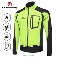 queshark men fleece thermal winter long sleeve cycling jacket windproof waterproof mtb road bike windbreaker bicycle jersey