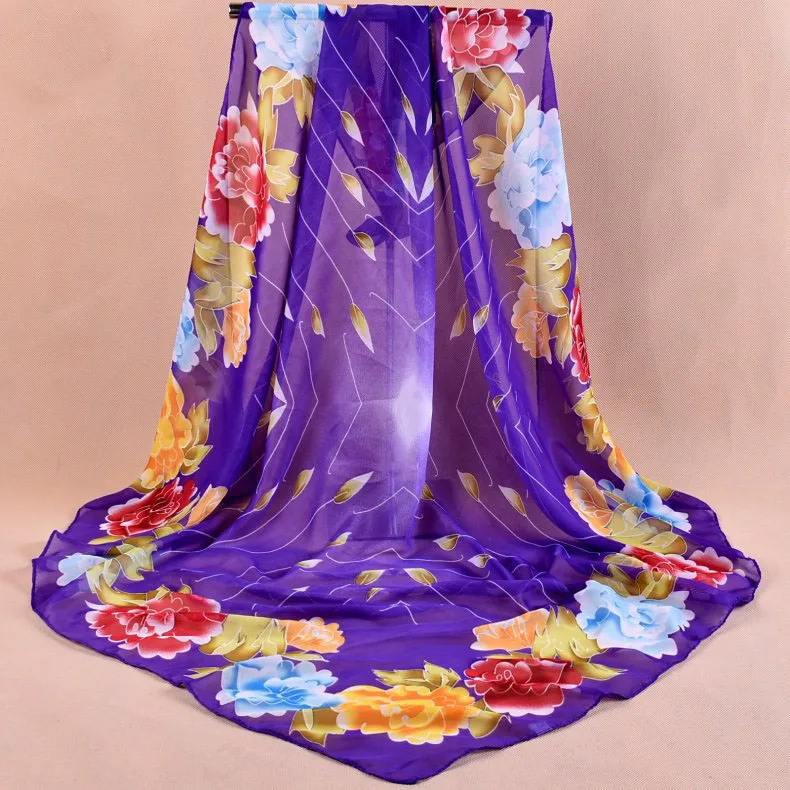 2020 FAL/WIN peony flower print chiffon scarf silk square hijab cool shawl ladies foulard femme Scarves hair bufanda mujer | Женские