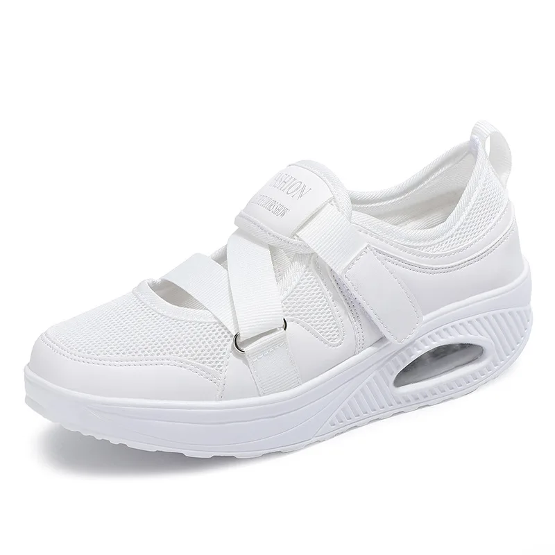 

Women Sneakers Mesh Breathable Summer Hook & Loop Casual Shoes Lightweight Fashion Walking Air Cushion Thick Sole Wedges