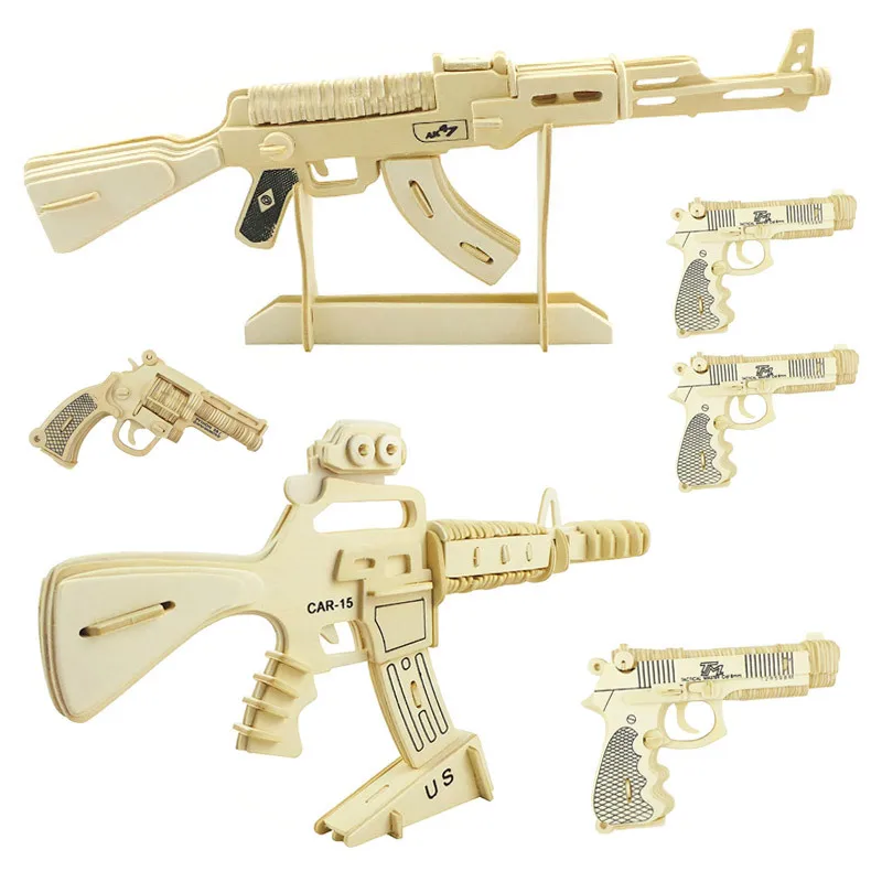 3D DIY деревянный пазл игрушки из дерева модель пистолет сборки развивающие