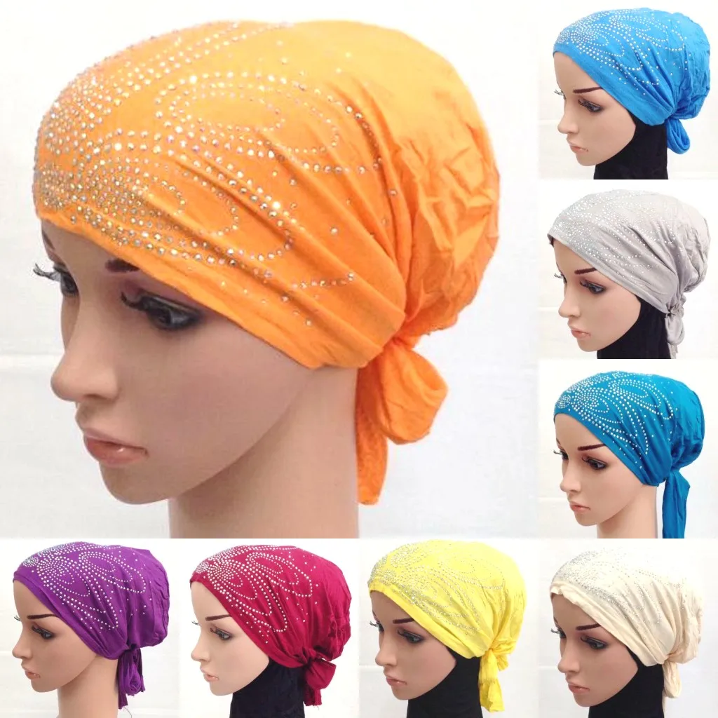 Женская шапка хиджаб со стразами Lnner мусульманская бандана ниндзя облегающая