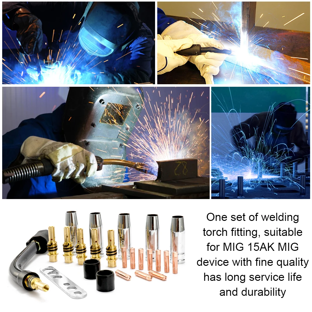 

24PCS Welding-torch Fitting 15AK Torch Consumable Electrode Shield Cup Link Rod Tips Goose Neck Bend For MIG Welding Machine