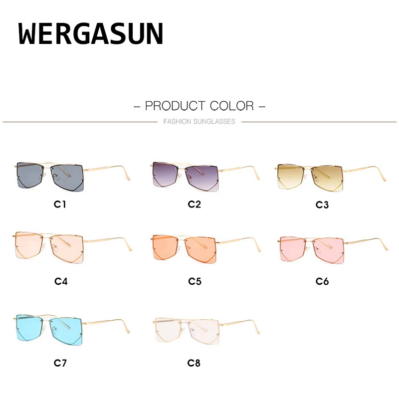 

WERGASUN Fashion Square Rimless Sunglasses New Women Small Sun glasses Shades Luxury Brand Metal Sunglass UV400 Eyewear