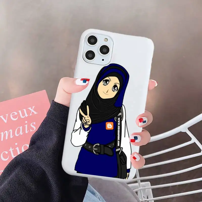 

Muslim girl cute cartoon Phone Case White Candy Color for iPhone 6 7 8 11 12 s mini pro X XS XR MAX Plus
