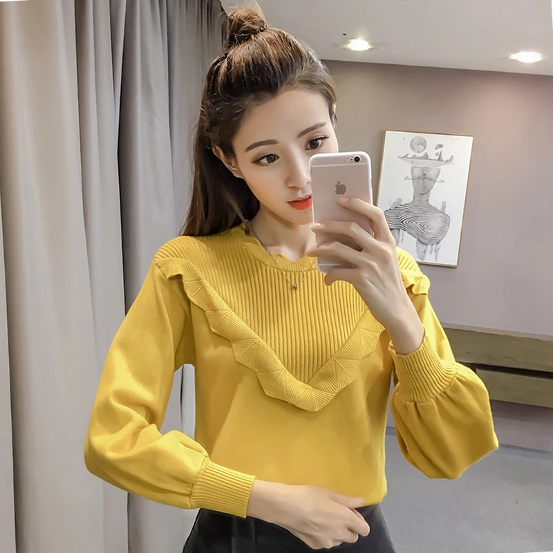 2019 модный желтый свитер для женщин осень зима вязаный джемпер sueter mujer женский