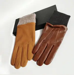 Мужские перчатки из натуральной кожи, осенне-зимние, утепленные, шерстяные, в стиле пэчворк, для вождения мотоцикла, r197.