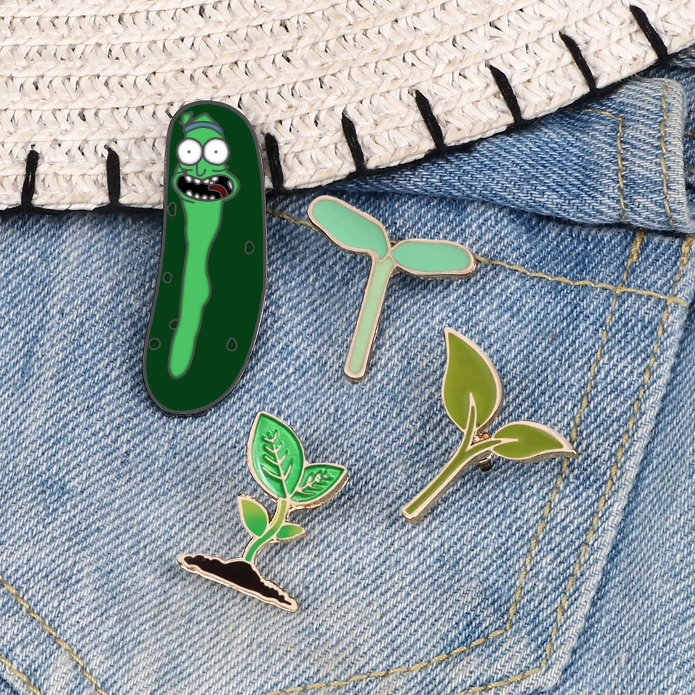 Cute Green Worm Plant Enamel Pins Woman Man Cartoon Invertebrate Tree Bud Leaves Kids Fashion Brooches Denim Lapel Badge Jewelry