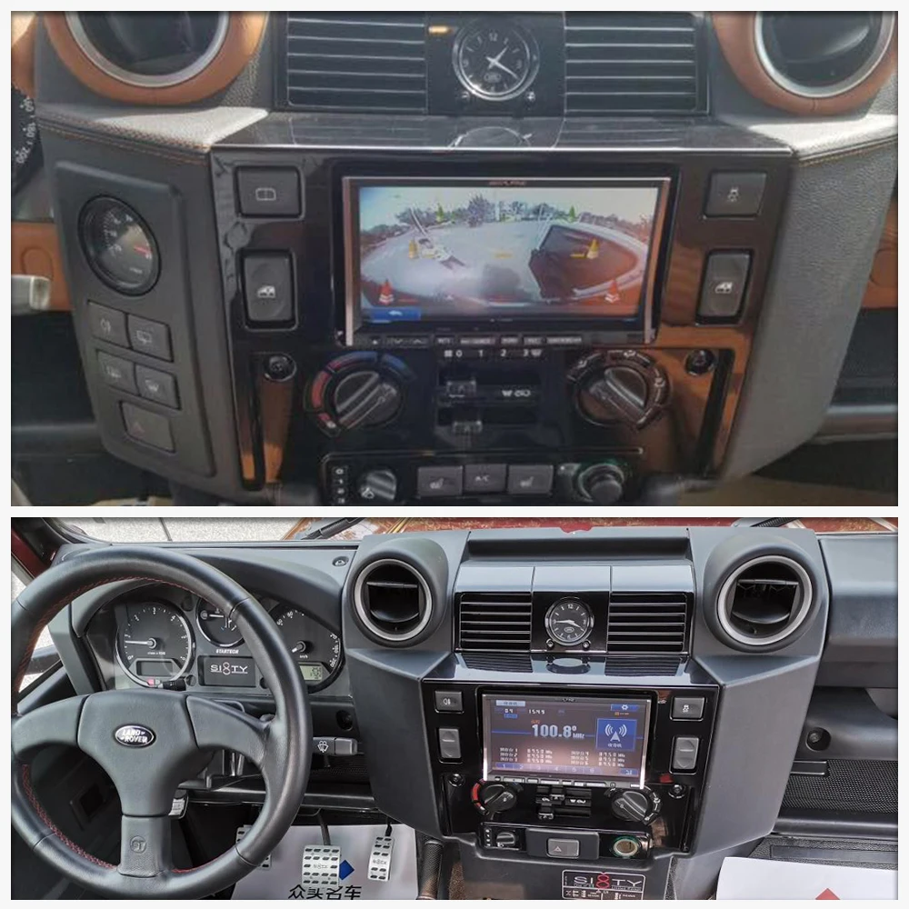 Car styling Tuning Interior Parts Double Din Fascia Kit for Land Rover Defender glossy black matt CARBON LOOK | Автомобили и