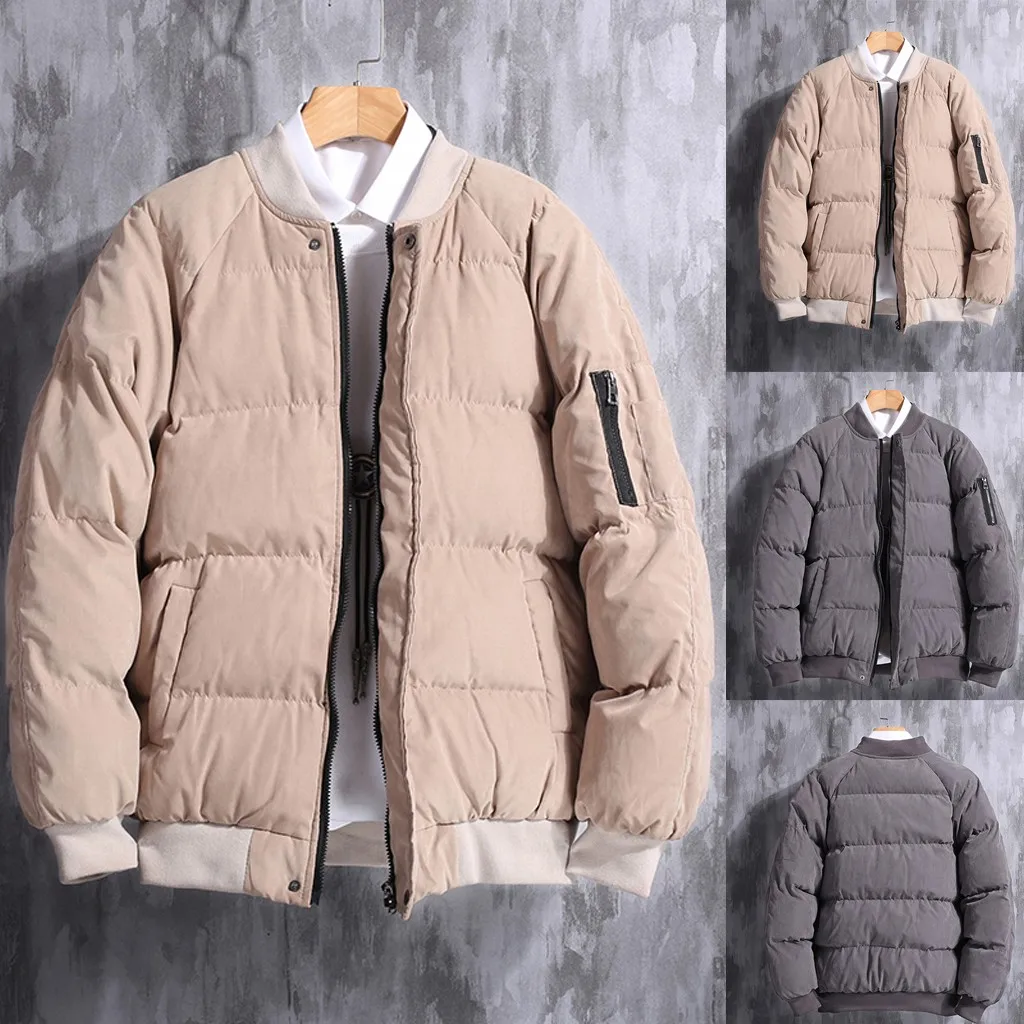 

Vogue Winter Jacket Men Nice Fashion Round Collar Long Sleeve Parka Jacket Male Solid Color Thick Warm Winter Parkas Coats