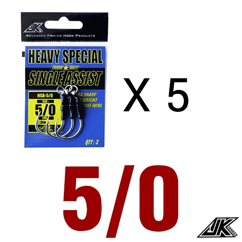 JK HSA Poppers Lure Wood 4X Heavy jigging Hooks Sea Power Assist Fishhook Stick Baits Luring Boat Hook Fishing 5/0 7/0 9/0 11/0 - Цвет: 5 l 0 -5pack
