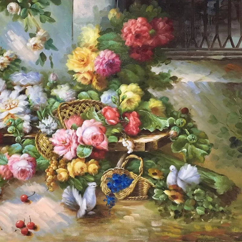 KOWELL 100% Handpainted Classical Dove Flower Oil Painting On Canvas Art Gift Home Decor Living Room Wall Frameless Picture | Дом и сад