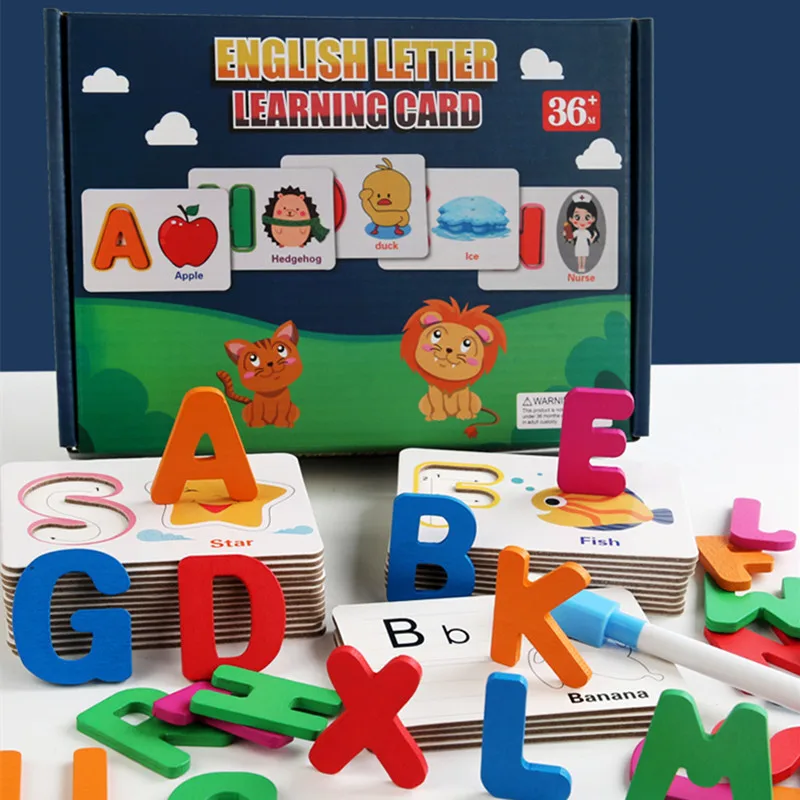 

Wooden Alphabet Letter Learning Cards Set Word Spelling Practice Game Toy English Letters Spelling Card Word Cognitive Toys