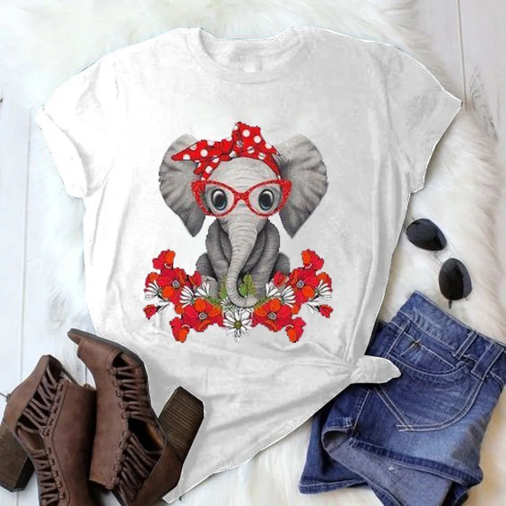 Женская летняя футболка с коротким рукавом круглым вырезом и цветочным