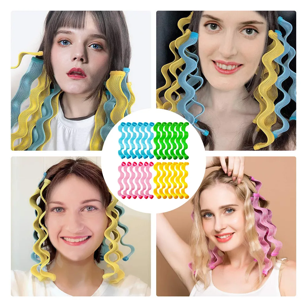 

24pcs 30 CM Magic Hair Curlers Spiral Curls Durable No Heat Diy Wave Hairstyle Rollers Sticks Tools With Hooks
