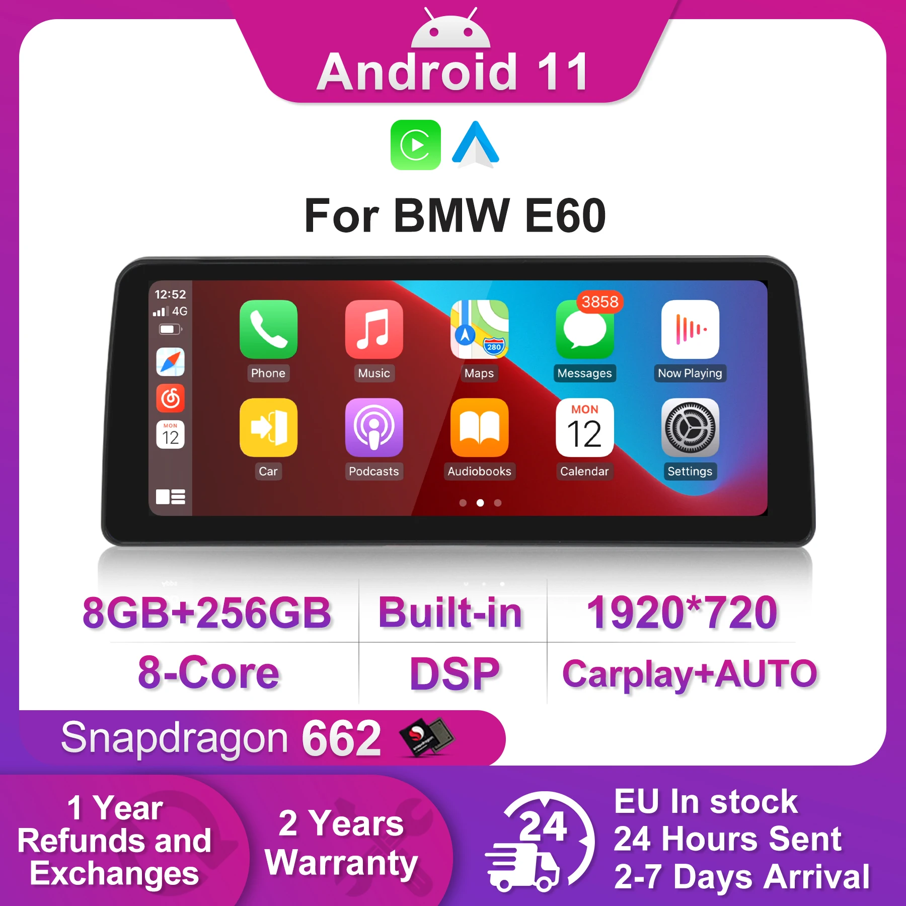 

8G + 256G! 12,3 дюймовый Android 11 Автомобильный GPS радиоплеер для BMW 5 серии E60 E61 (2004-2010) CCC/CIC 1920X720HD carplay Авто DSP 4G
