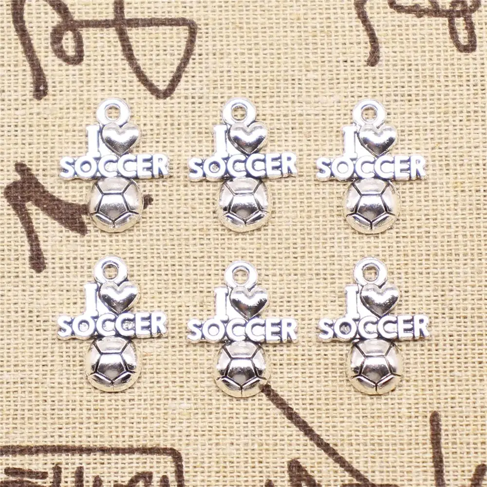 

Cute Charms For Bracelet 10pcs 20x16mm Antique Silver Color I Love Football Charms