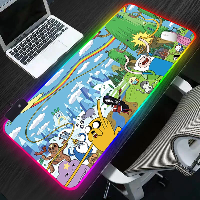 

Adventure Time Gaming Mouse Pad Mousepad Large RGB Keyboard Mouse Mat for Laptop LED Lighting Play Mat Anti slip Carpet Desk pad