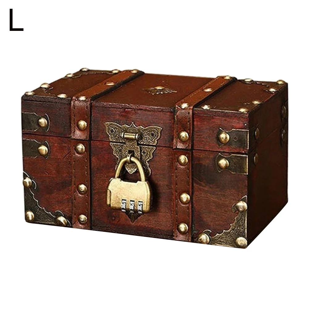 Retro Treasure Chest with Lock Vintage Wooden Storage Box Antique Style Jewelry Organizer for Wardrobe Jewerly Box Trinket Box images - 6