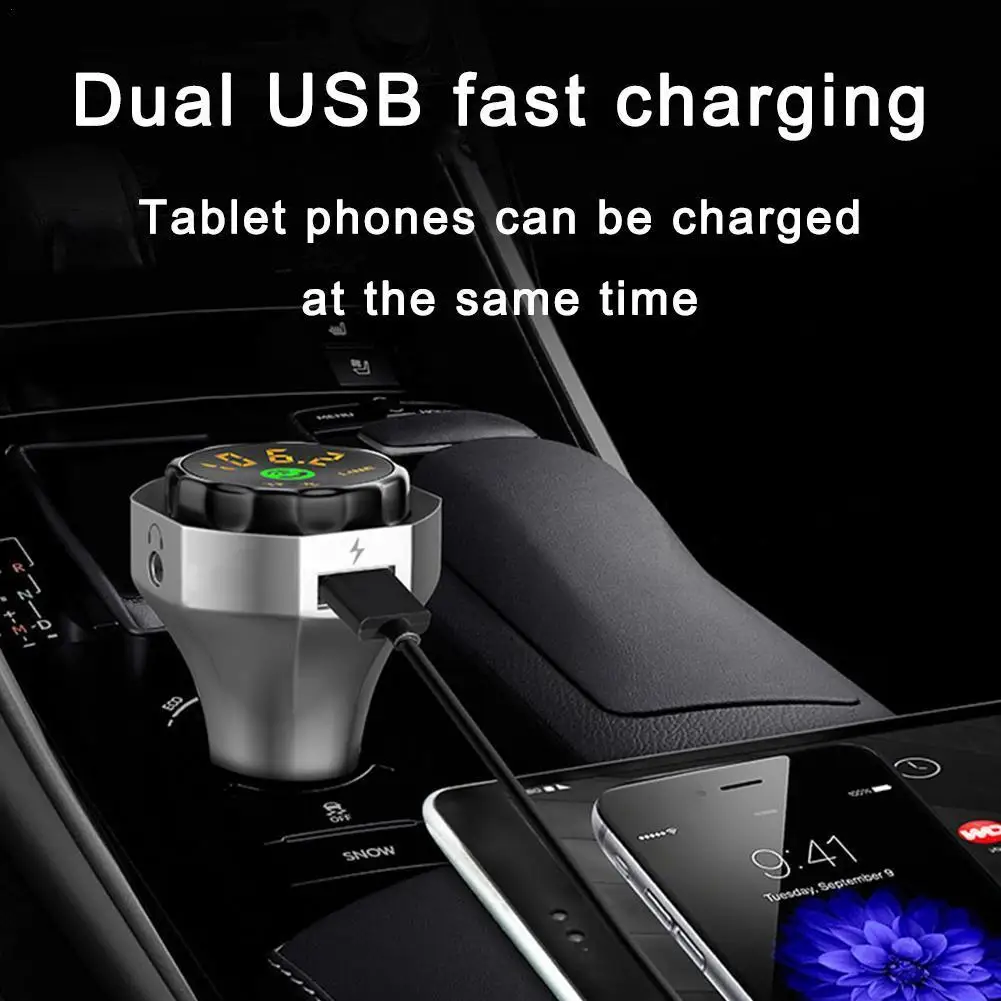 

Car Bluetooth Zinc Alloy Car MP3 Car Fast Charging Dual USB FM Transmitter Cigarette Lighter Car Electronic Accessories