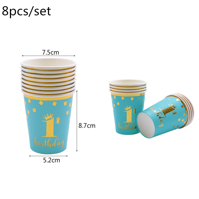 blueB03 1st Birthday Party Supplies Pink Blue Paper Plates Cups Straws Disposable Tableware Banner Gender Reveal Baby Shower Party Decor - Цвет: blueB03