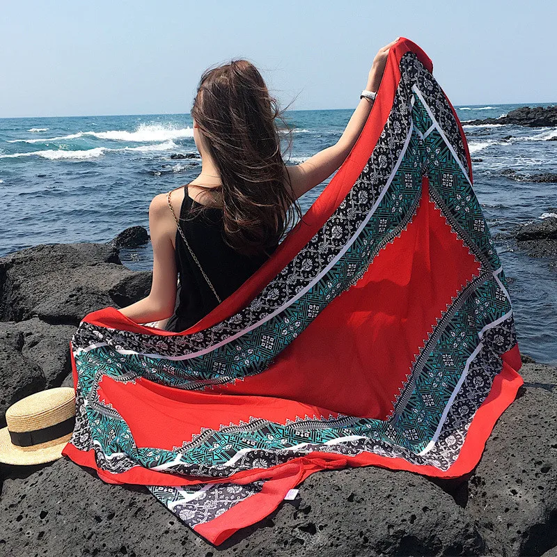 

Beach trip 2019 summer women scarf plus size cotton bohemian print shawl scarves women's beach pareos echarpe foulard femme