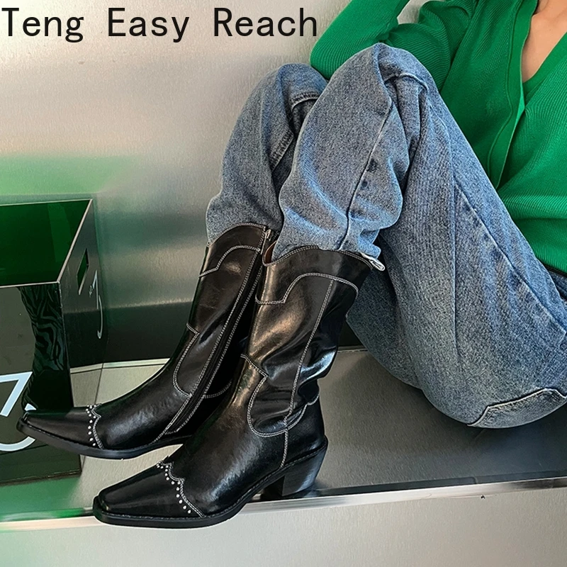 

2021 Модные женские ботинки из спилка, ботинки челси, Осенняя обувь для женщин, с острым носком, на массивном каблуке, зимние ботинки, женские б...