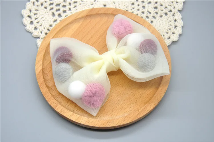 

Tennis flower chiffon bow little treasure toddler hairpin princess girls side clip photo hair accessories