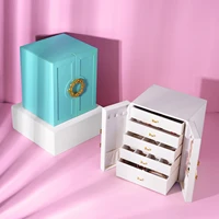 new multi layer large capacity jewelry box multifunctional pu leather drawer earring storage box korean jewelry box