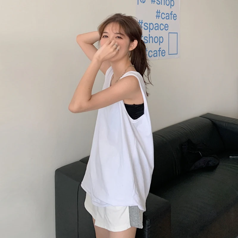

2021 White Sports Vest Camisole Women's Spring and Summer Inner Sleeveless T-shirt Loose Bottoming Top Outer Wear Korean Fashion