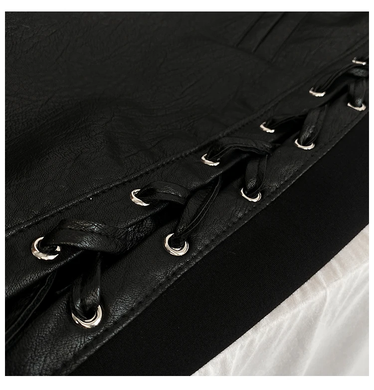 

TVVOVVIN And New Autumn Winter Fashion Casual Mid-length PU Leather Sashes Zipper A- Line Dress High Waist Short Skirt Women VRK