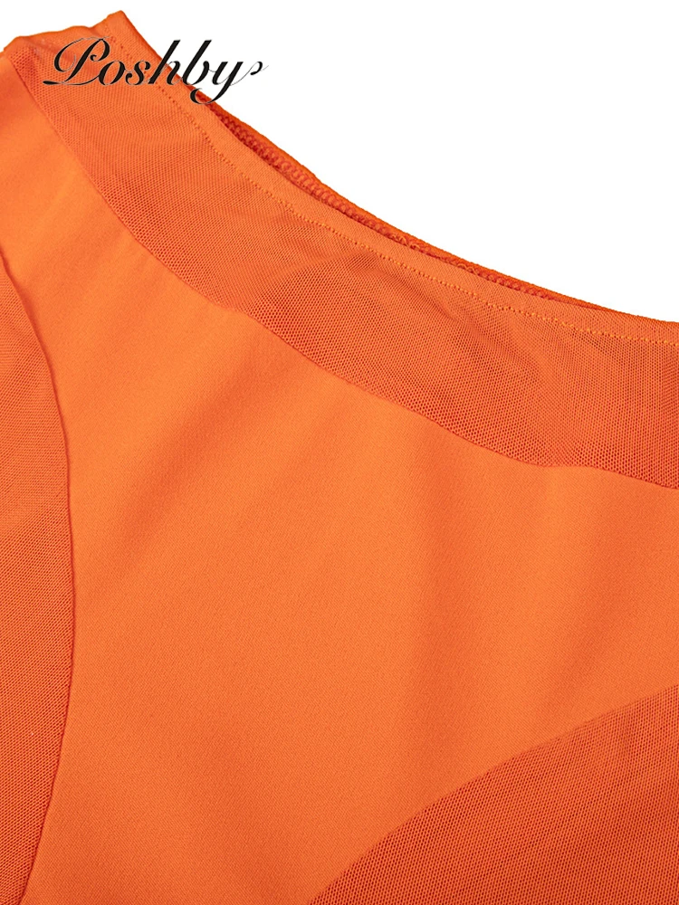 

Poshby Mesh Patchwork Vest And High Waist Skinny Knee-Length Shorts 2 Piece Sets Women Outfits Summer Sexy Night Club Party Wear