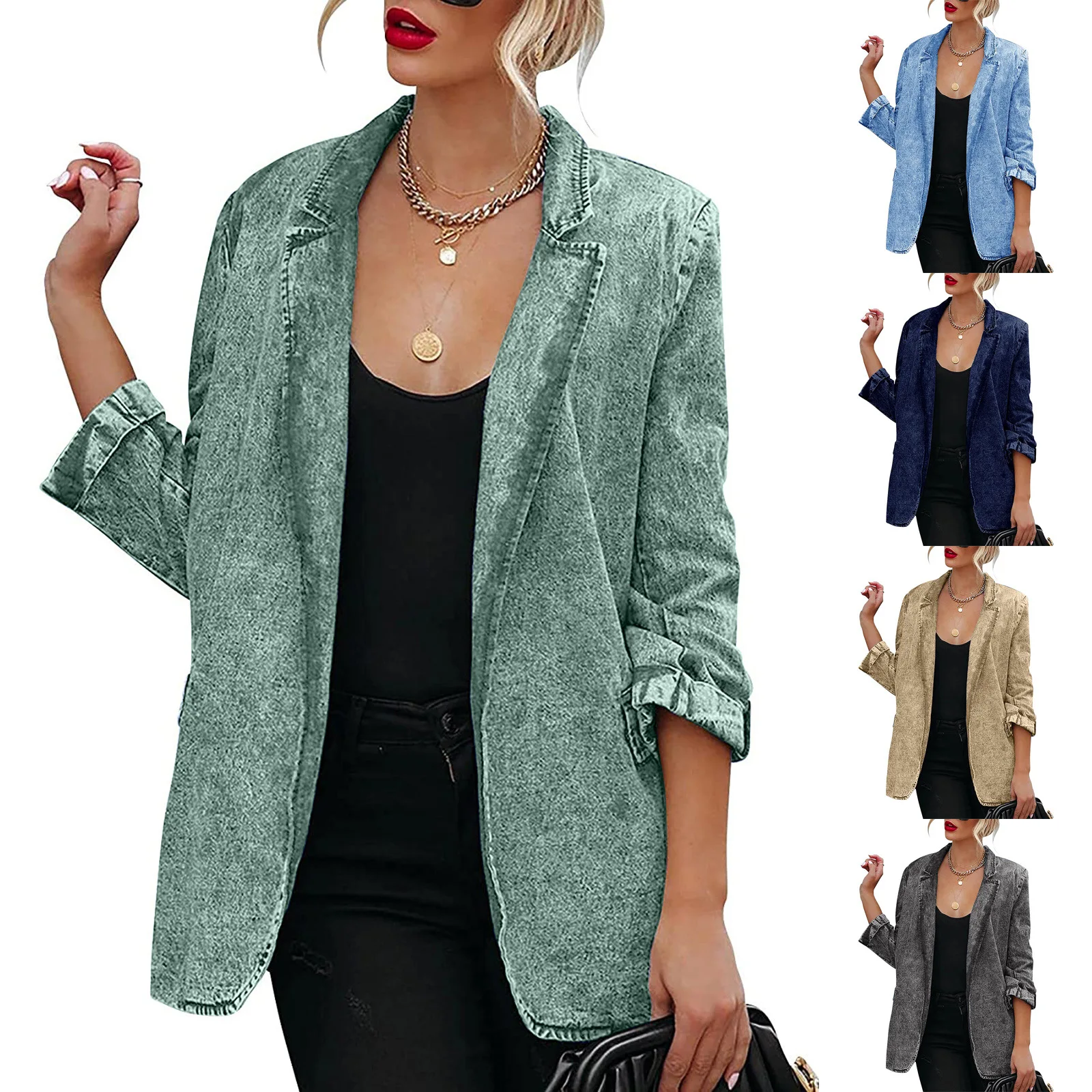 

2021 autumn and winter new loose denim cardigan blazer