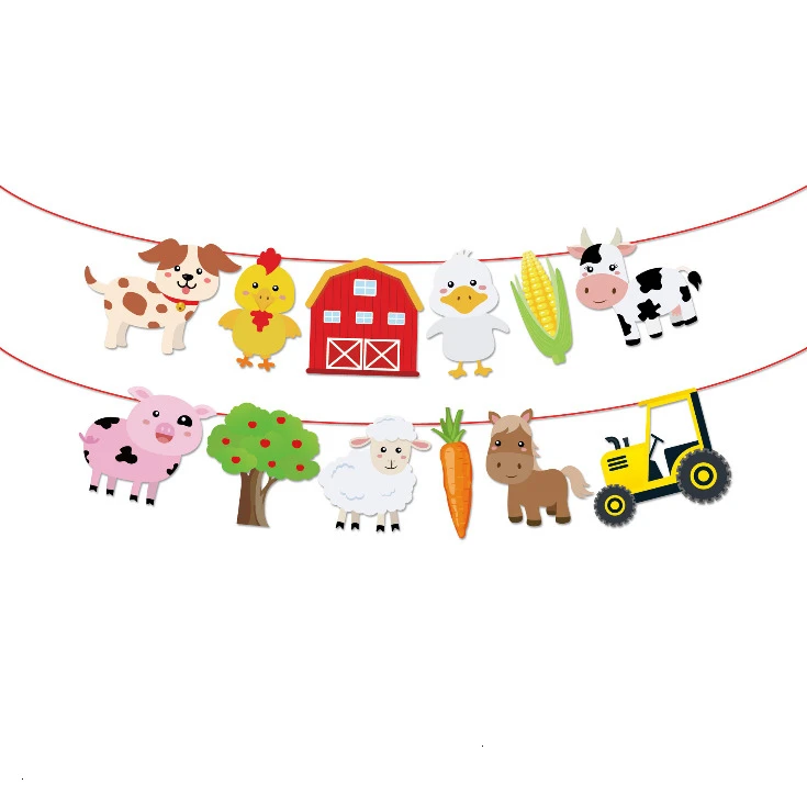 

1Set Kids Birthday Party Decoration Supplies Farm Animal Cake Topper Toppers Cow Pig Banner Horse Lion Pet Walking Balloons