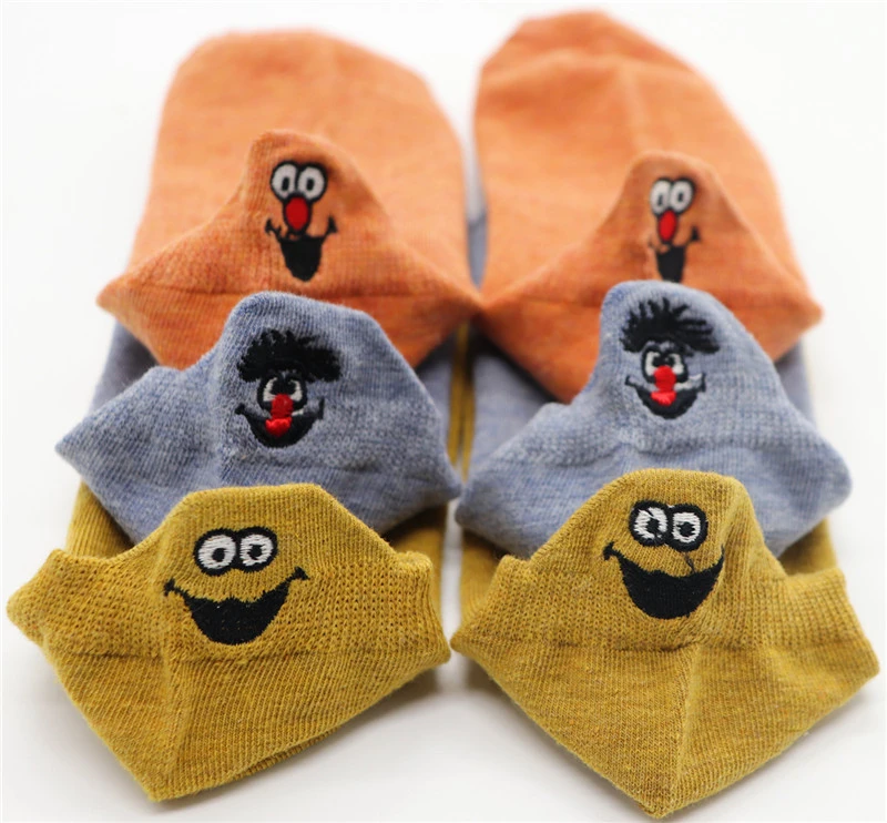 ZT 15 3PAIRS Kawaii Embroidered Expression Women Socks Happy Fashion Ankle Funny Socks Women Cotton Summer Candy Color - Цвет: ZT 15