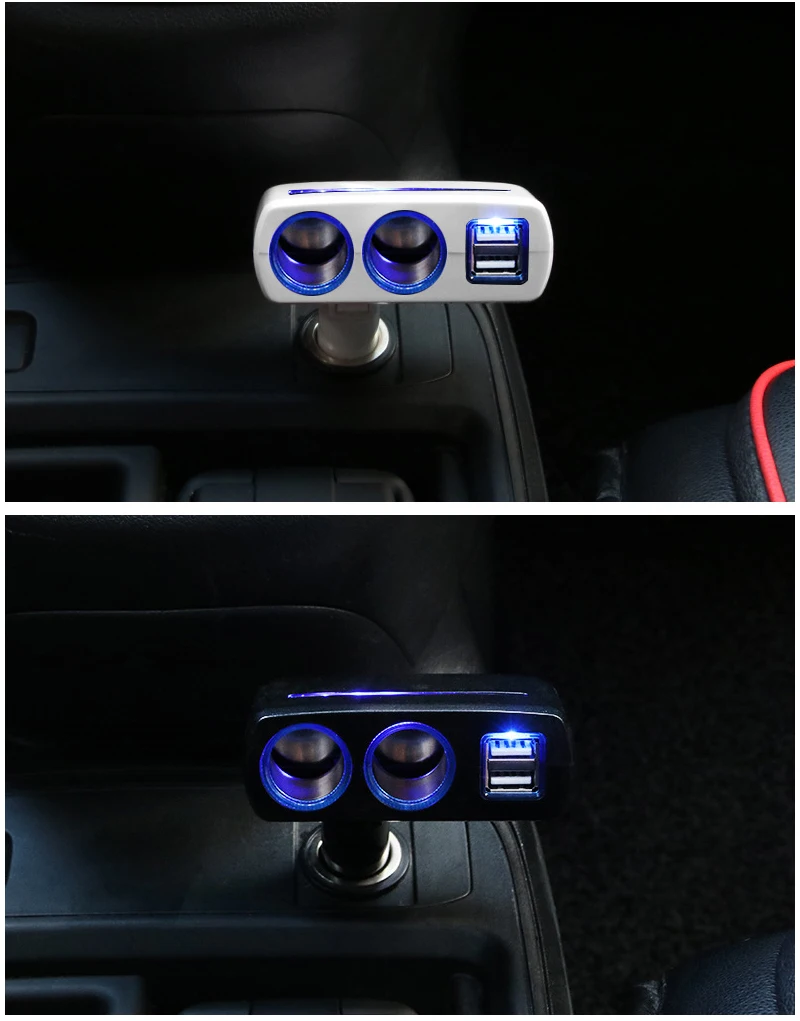 

ACCNIC Universal 2 Ways Car Auto Cigarette Lighter Dual USB Charger socket power adapter 2.1A / 1.0A 80W Splitter Charger 12V