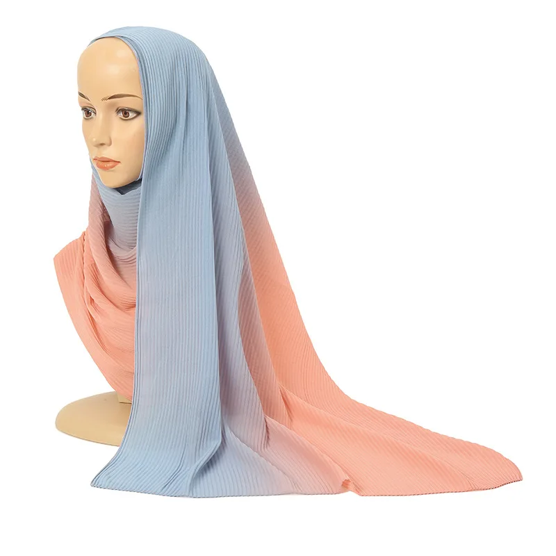 

European and American fashion multicolor scarf new ethnic pearl chiffon color matching gradient zou long scarf