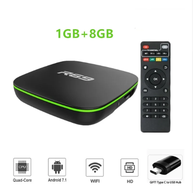 ТВ-бокс Smart Android 7,1 телеприставка 1 ГБ 8 ГБ Allwinner H3 четырехъядерный 2,4G Wifi телеприставка 1080P HD Поддержка 3D медиаплеер - Цвет: 1GB8GB