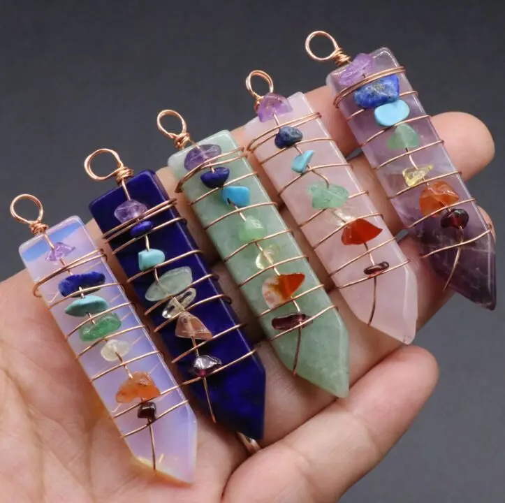 7 чакральную исцеления Радуга ожерелья с подвеской из натурального камня Шарм